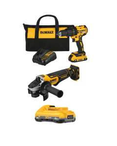 Taladro Percutor 1/2" + Pulidora 4-1/2" + Batería 2Ah + Cargador + Maleta + Batería 4Ah Dewalt