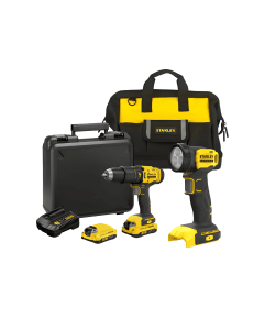Taladro Percutor 20V+Linterna 20V 140 Lm+2 Baterias (1.5Ah)+Cargador+Bolso De Lona Stanley