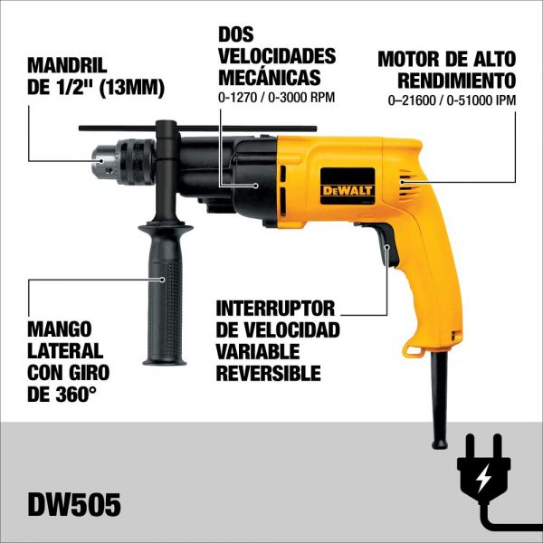 Taladro Percutor Industrial De 1/2 Dewalt Dw505C-B3  936W 3000Rpm