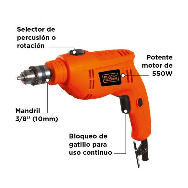 Taladro Percutor 3/8 Black+Decker Tb550-B3 550W 2.900 Rpm