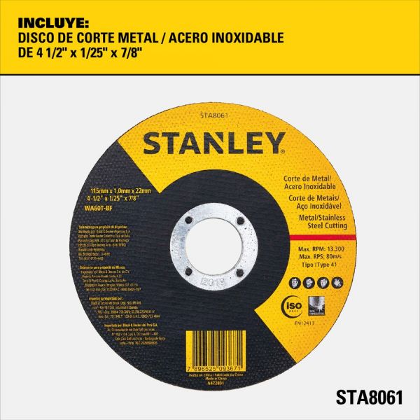 Disco Superfino 4 1/2 X 7/8 T41 Stanley Sta8061