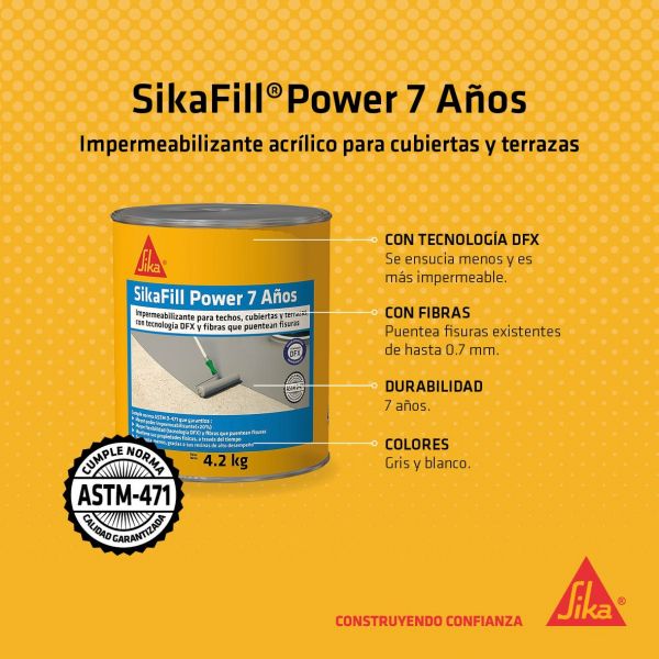 SIKAFILL POWER 7 AÑOS IMPERMEABILIZANTE PARA CUBIERTAS 4.2KG