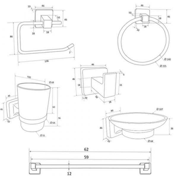 Accesorios De Baño 6Pz Stretto Lucca Cromo 21Lc0000107