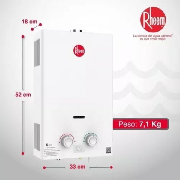 Calentador De Agua 6Lt Gas Natural Tiro Forzado Rheem 600074667