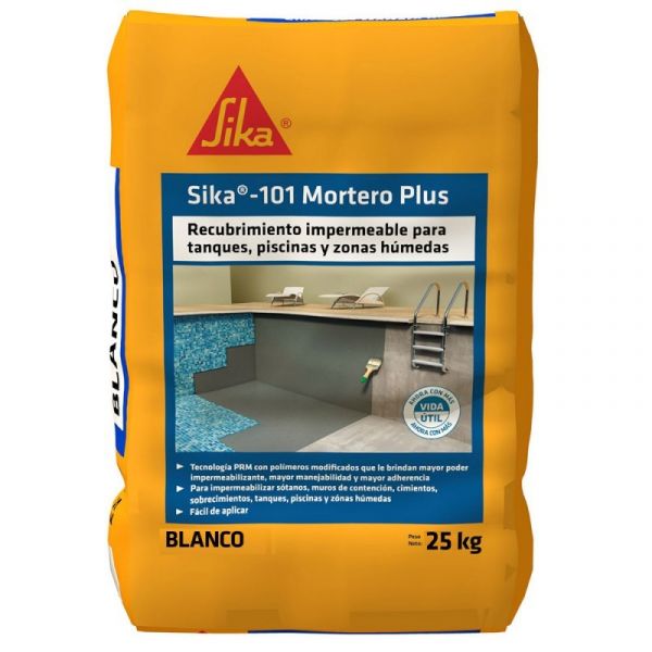 Sika-101 Mortero Plus Recubrimiento Impermeable Blanco 25Kg