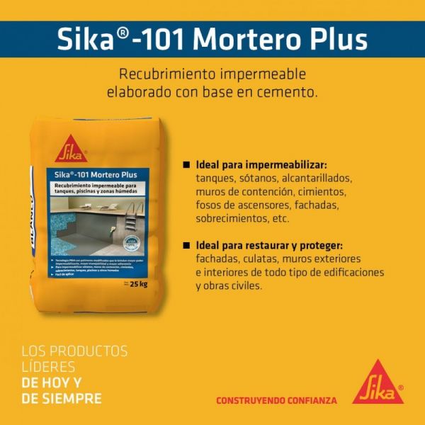 Sika-101 Mortero Plus Recubrimiento Impermeable Blanco 25Kg