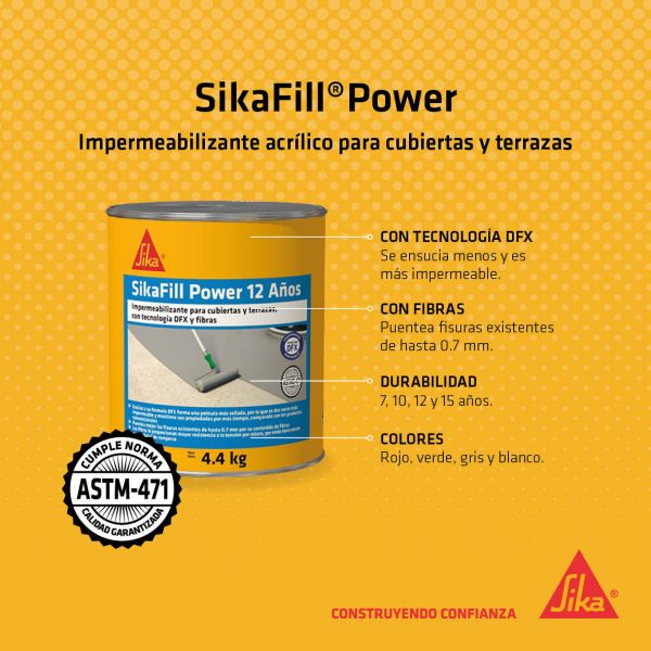 Sikafill Power 12 Años Impermeabilizante Acrilico Para Cubiertas 20Kg