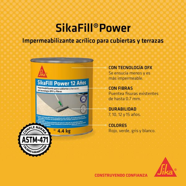 Sikafill Power 12 Años  Impermeabilizante Acrilico Para Cubiertas 4.4Kg