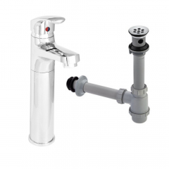 Conjunto Llave Lavamanos Monocontrol Alta Atlanta Stretto +Desague S/Rebose