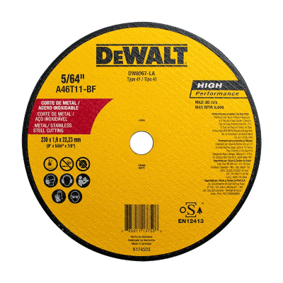 Disco Corte Fino T41 9 X 5/64 X 7/8 Dewalt Dw8067La