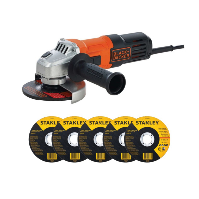 COMBO PULIDORA 4-1/2 BLACK+DECKER G650-B3 + 5 DISCOS DE CORTE STANLEY STA8061
