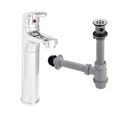 Conjunto Llave Lavamanos Monocontrol Alta Atlanta Stretto +Desague S/Rebose