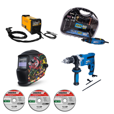 Combo Soldador FW121+Mototool MT180KIT+Careta FW83+Taladro ID710+3 SOLDADURA M3-215