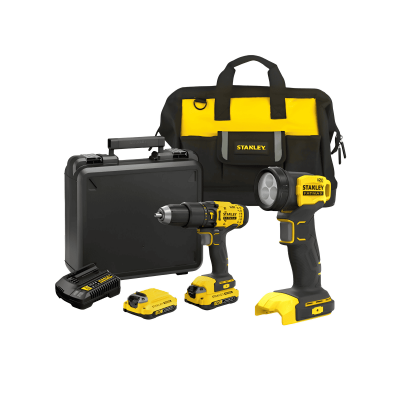 Taladro Percutor 20V+Linterna 20V 140 Lm+2 Baterias (1.5Ah)+Cargador+Bolso De Lona Stanley