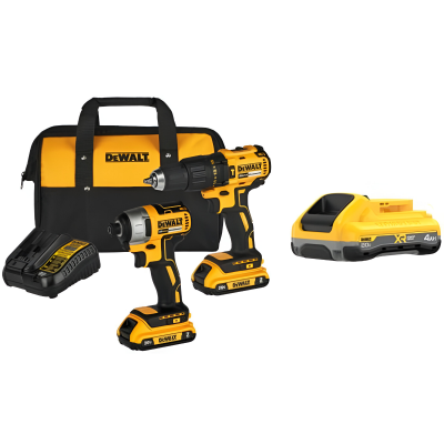 Taladro Percutor 1/2”+Atornillador Impacto 1/4”+2 Baterías 2Ah+Cargador+Maleta+Batería 4Ah