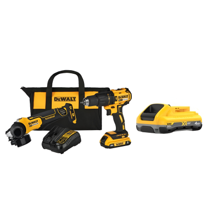 Taladro Percutor 1/2” + Pulidora 4-1/2” + Batería 2Ah + Cargador + Maleta + Batería 4Ah