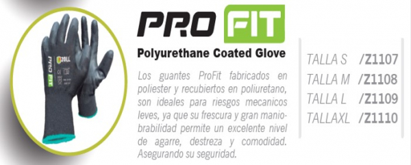 GUANTE POLIESTER NEGRO PRO FIT T-8/M Z1108
