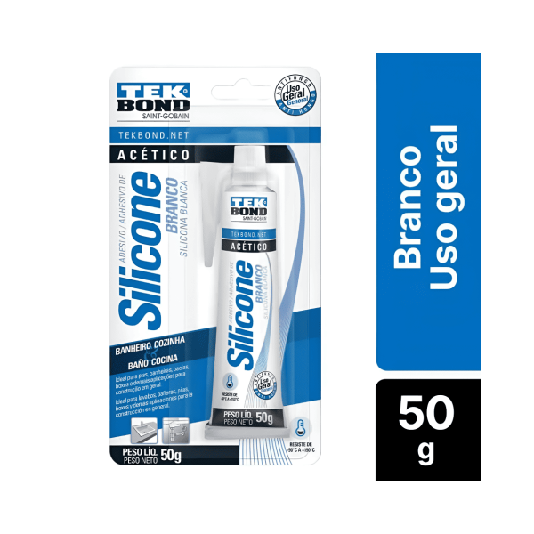 Silicona Acetica Uso General X 50Gr Blister Blanco Tekbond