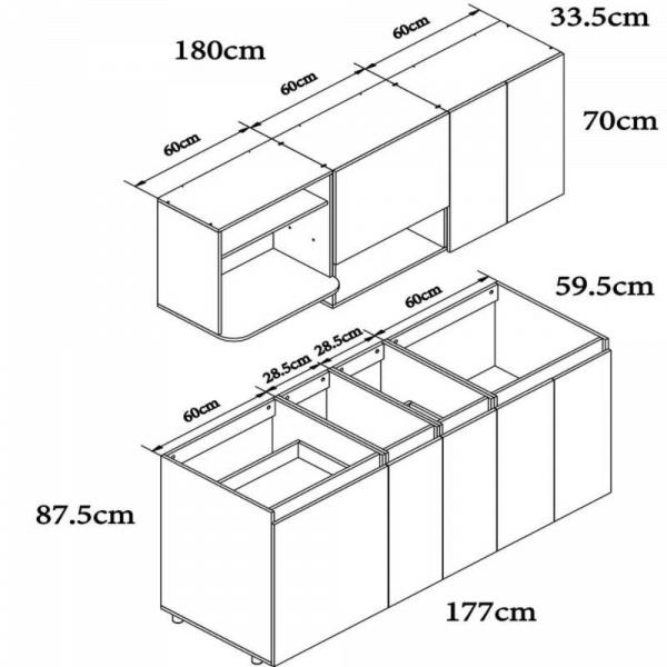 Cocina Setx9 Luxemburgo Duna/Taupe 1.80 Mts Socoda 4 Gas Izquierda