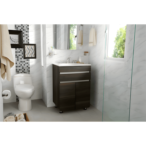 Mueble Aluvia Habano Gris 60X45+Lavamanos Aluvia 60Cm.