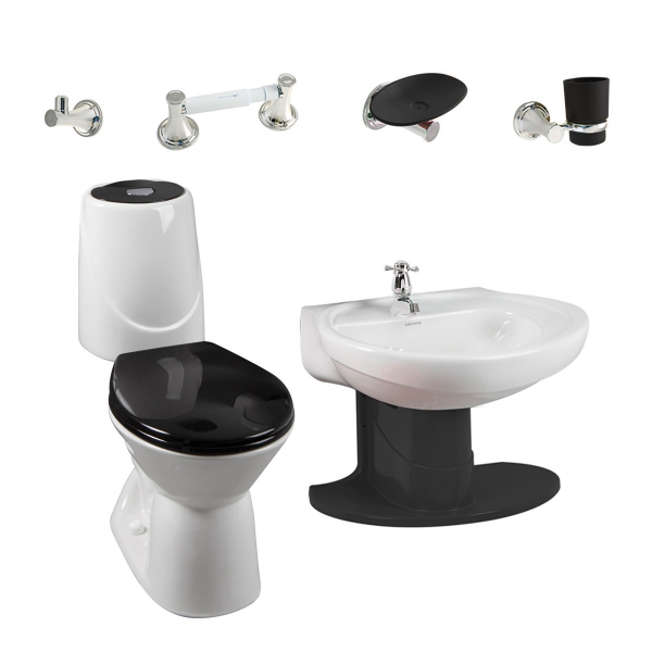 Combo Sanitario Happy Ii Con Semi Pedestal Bicolor Negro 226252651
