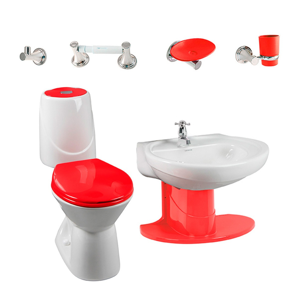 Combo Sanitario Happy Ii Con Semi Pedestal Bicolor Rojo 226252251