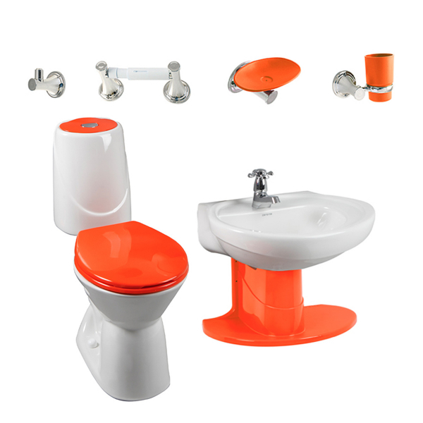 Combo Sanitario Happy Ii Con Semi Pedestal Bicolor Naranja 226252241