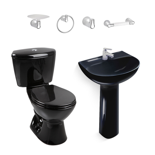 Combo Sanitario Manantial Con Pedestal Negro