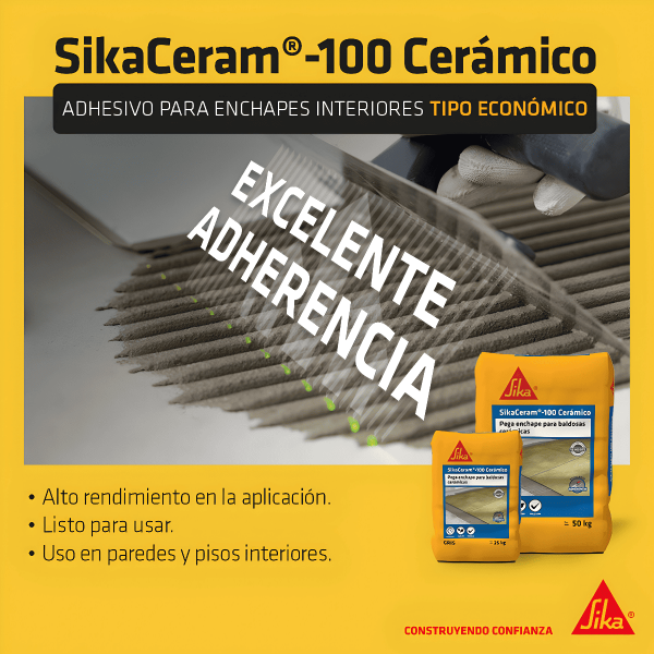Sikaceram-100 Ceramico Gris Pega Enchape Para Baldosas Cerámicas 50Kg