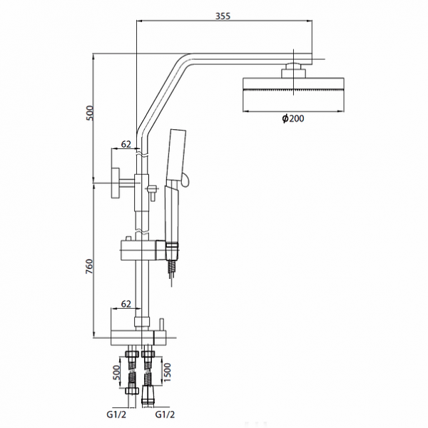 Columna Ducha Diva Cromo + Teleducha Stretto