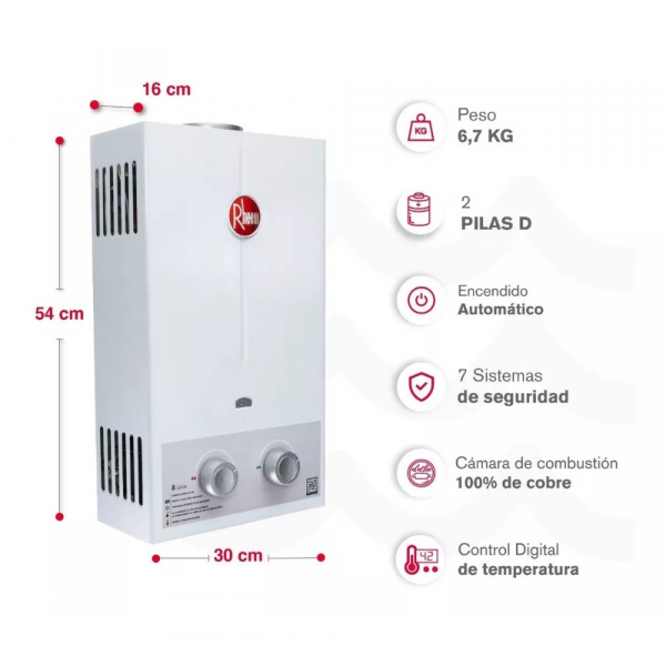 Calentador De Agua 8Lt Gas Propano Tiro Natural Rheem 600074661