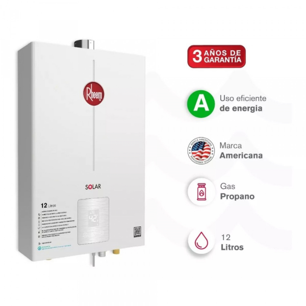Calentador De Agua 12Lt Gas Propano Tiro Forzado Rheem 600074672 Digital