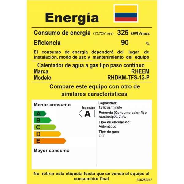Calentador De Agua 12Lt Gas Propano Tiro Forzado Rheem 600074672 Digital