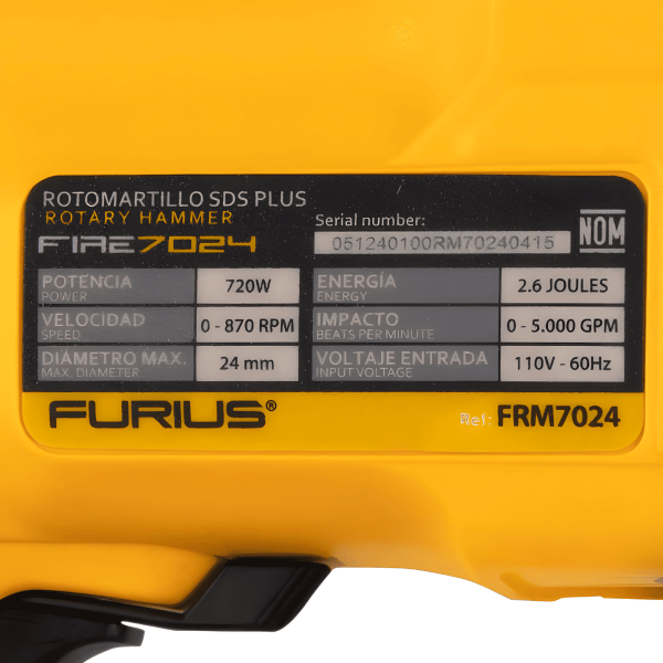 Furius Rotomartillo Sds Plus 720W 2.6 Joules Frm7024