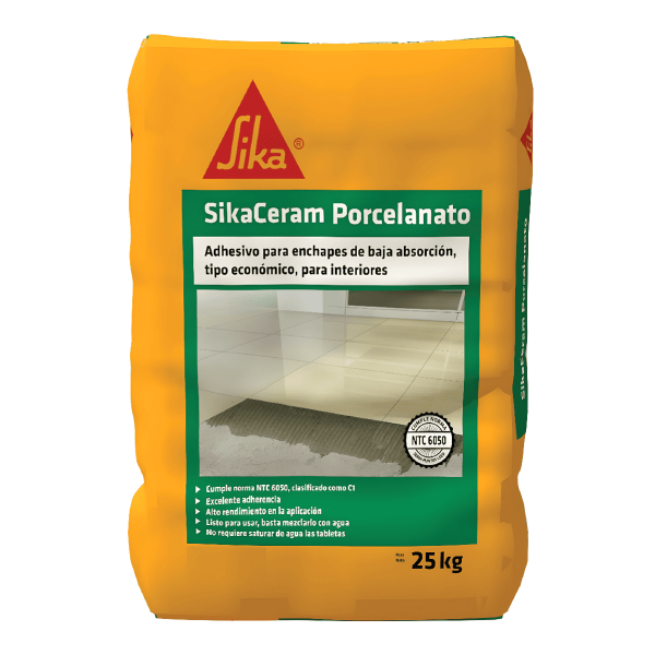 Sikaceram Porcelanato Gris Pega Enchape Cementicio De Baja Absorción En Interiores 25Kg