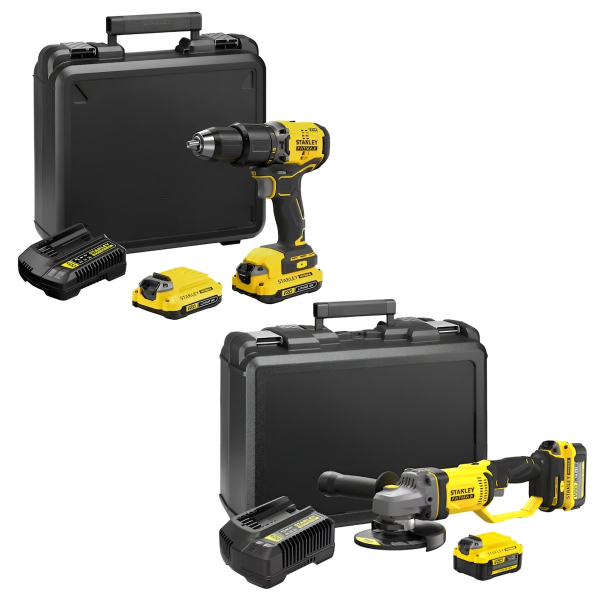 Taladro Percutor Brushless 20V 2  (1,5Ah) Cargador Y Maletin+Pulidora 20V 2 Baterias  Stanley