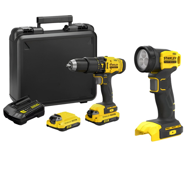 Taladro Percutor 20V+Linterna 20V 140 Lm+2 Baterias (1.5Ah)+Cargador+Bolso De Lona Stanley