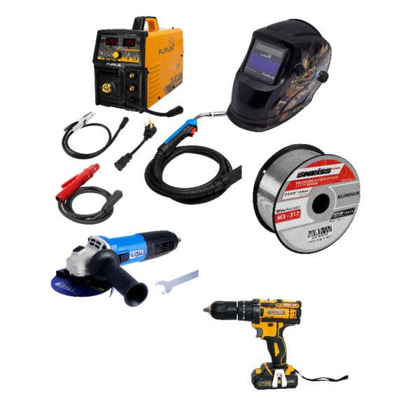 Furius Soldador Fw255p+Careta Fw81+Minipulidora Ag1141+Taladro Inalambrico Fcd21+Soldadura M3-317