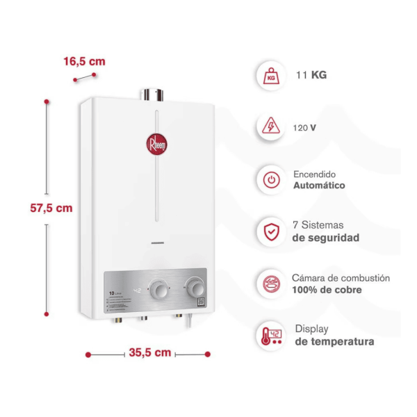Calentador De Agua 10Lt Glp Tiro Forzado Rheem 600074723+Kit Calentador