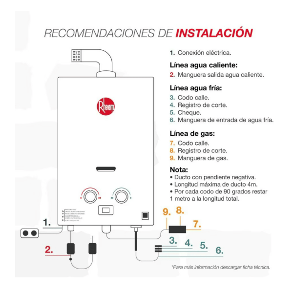 Calentador De Agua 10Lt Glp Tiro Forzado Rheem 600074723+Kit Calentador