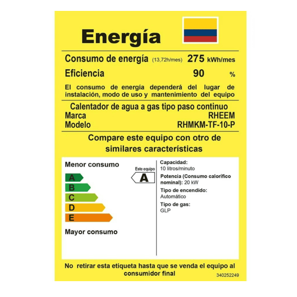 Calentador De Paso Tf Mecanico 12lt Glp 600074725 Rheem+Kit Calentador