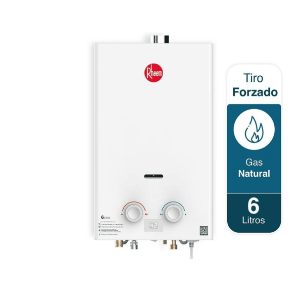 Calentador De Agua 6Lt Gas Natural Tiro Forzado Rheem 600074667+Kit Calentador