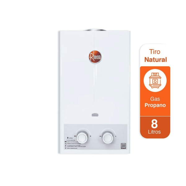Calentador De Agua 8Lt Gas Propano Tiro Natural Rheem 600074661+Kit Calentador