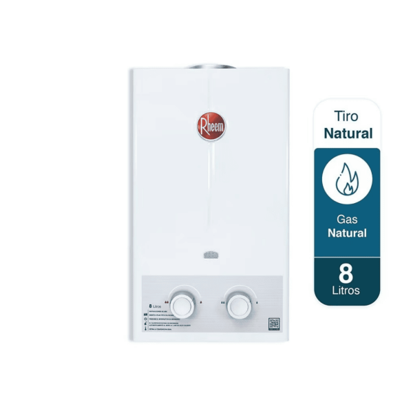 Calentador De Agua 8Lt Gas Natural Tiro Natural Rheem 600074660+Kit Calentador