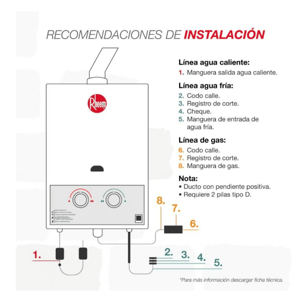 Calentador De Agua 8Lt Gas Natural Tiro Natural Rheem 600074660+Kit Calentador