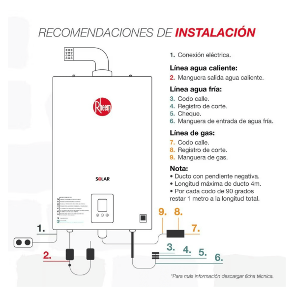 Calentador De Agua 10Lt Glp Tiro Forzado Rheem 600074670 Digital+Kit Calentador