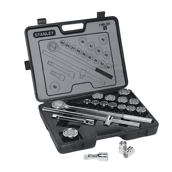 Juego de 19 piezas de copas milimétricas con encastre de 3/4 de pulgada 89-101 Stanley