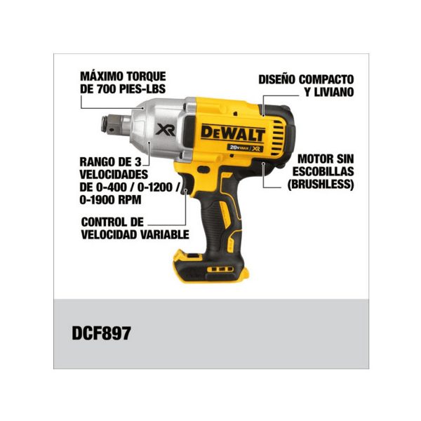 Llave De Impacto Inalambrica 3/4 20V+2 Baterias 5Ah DCF897P2 Dewalt