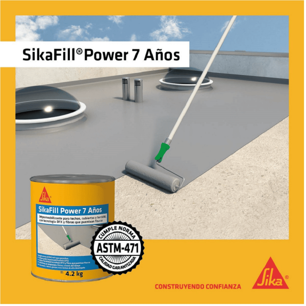 Sikafill Power 7 Años Gris Impermeabilizante Acrílico Para Cubiertas, Techos Y Terrzas 4.2Kg