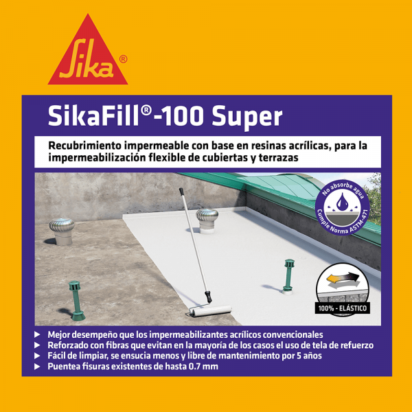 Sikafill 100 Super Blanco Impermeabilizante Acrílico Para Cubiertas, Techos Y Terrazas 4.5Kg